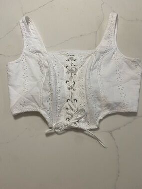 Japna White Eyelet Lace-Up Corset Crop Top